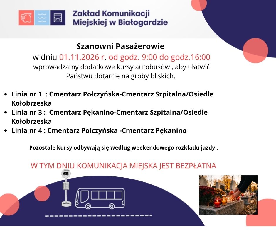 Dodatkowe kursy autobusów 1.11.2026r.